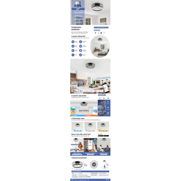 1stshine LED Modern Design Black Flush Mount Ceiling Fan with Remote Control Switch