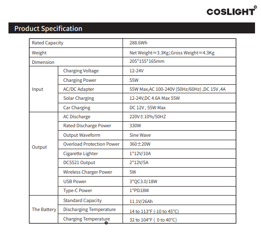 Emergency Coslight 300W Portable Power Station For Camping Picnic