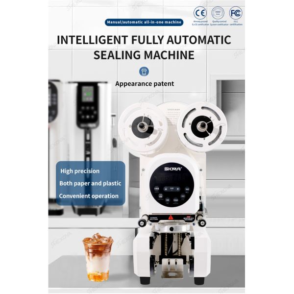 Cup sealing machine in operation