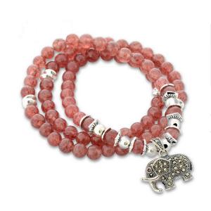 Best Women 6mm Strawberry Quartz Beads 3 Rows Strand Bracelet with Silver Charm (042861W) wholesale