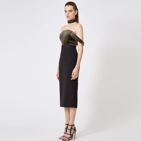 Lancai wholesale off shoulder midi dress