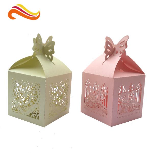Cheap Texture Customized  250G Peral Paper Gift Chocolate Packaging Boxes , Wedding Favor Boxes With Ribbons for sale
