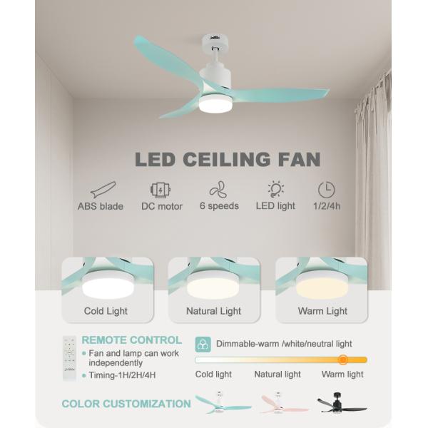 52 " Low Energy Saving Silent Ceiling Fan With Remote ABS Plastic Blades