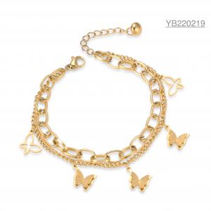 China 14k Gold Plated Butterfly Chain Necklace Stainless Three Dimensional Butterfly Necklace on sale