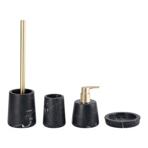 Nature Marble Bathroom Set in Nero Margiua with Round Soap Dispenser and Countertop Accessories
