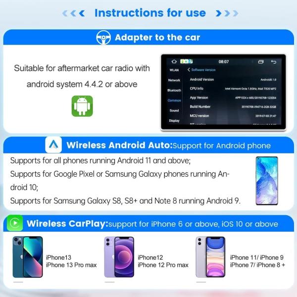 High Speed Android 4.4+ to Wireless Carplay Android Auto USB Dongle Streaming Box CPC200-CCPA