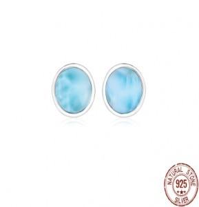 Women Oval Larimar Silver Jewelry Stud Earrings 925 Sterling Silver