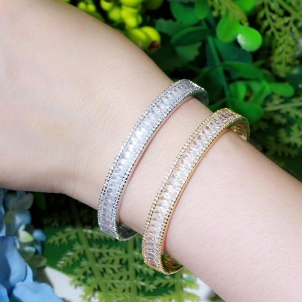 Luxury Cubic Zircon Bracelet with Leaf Shape CZ Vintage Bride Wedding Bracelets Bangle for Women Jewelry