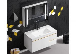 Best New White Design Bath Room Vanity Units Solid Surface Wash Basin Wooden Panel Bathroom Cabinet With Mirror wholesale