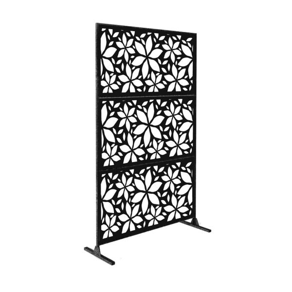 Black Shelf Room Divider Screen Foldable Rectangle Carved Design