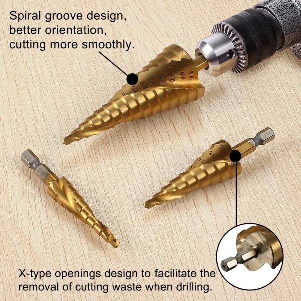 3pcs Hss4241 Titanium Coated Step Core Drill Bit Set For Metal Drilling