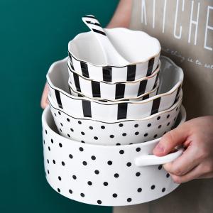 China Stylish Nordic Design Dinner Set Ceramic Plates Bowls Spoons With Wave Point Geometry on sale