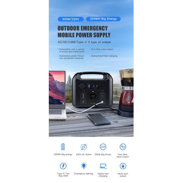 Mobile Phone 300W Lifepo4 Portable Power Station Solar Generator