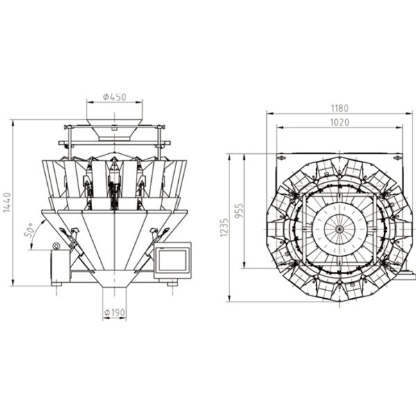 Feeding Control 14 Heads Weigher For Onion Tomato