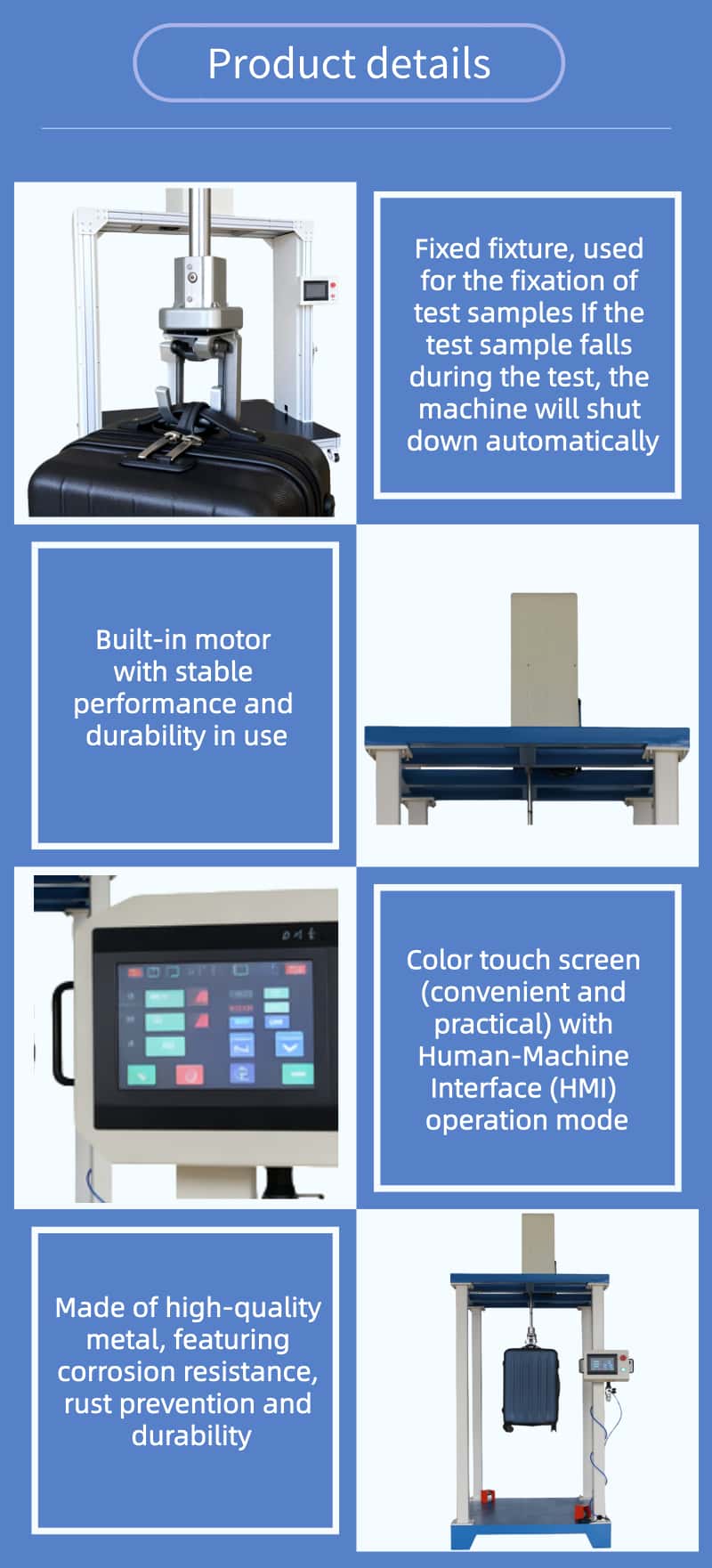 High Quality Luggage Handle for Machine Backpack Suitcase Vibration Impact Tester Oscillation Luggage Testing Equipment