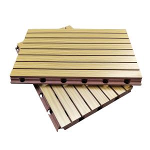 China 3D Grooved Wooden Acoustic Ceiling Tiles / Soundproof Decorative Wall Panels on sale