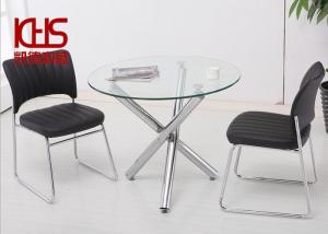 Best 150kg Small Glass Cocktail Table 80x80x75cm Round Silver Glass Coffee Table wholesale
