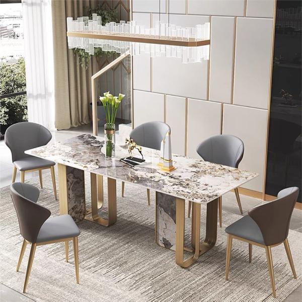 Cheap Personalized Italian Marble Long Dining Table With Gold Metal Legs for sale