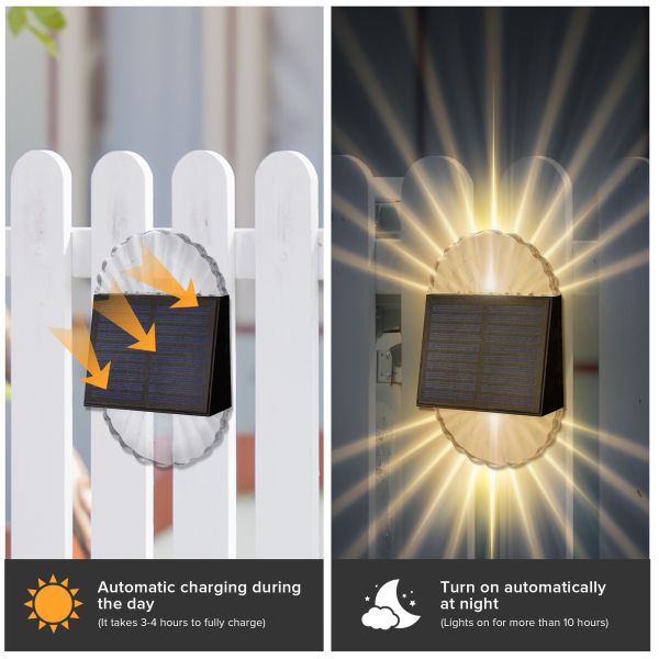 Double-sided luminous solar wall lamp ,2000K warm yellow light effect ,8-10 hour battery life ,IP44 waterproof staircase handrail light