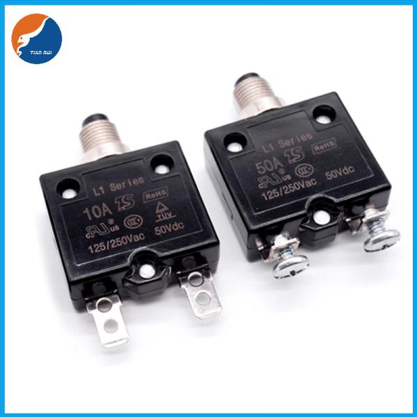 Cheap L1 Series Electronic Current Limiter Push Manual Reset Overload Protector Single Pole 50V DC Circuit Breaker for sale
