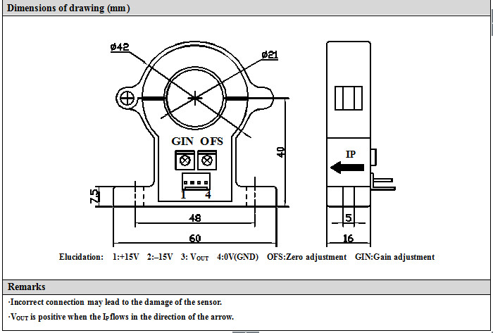 Diameter 21mm Detachable Split Core Current Sensor Open Loop 4V Output