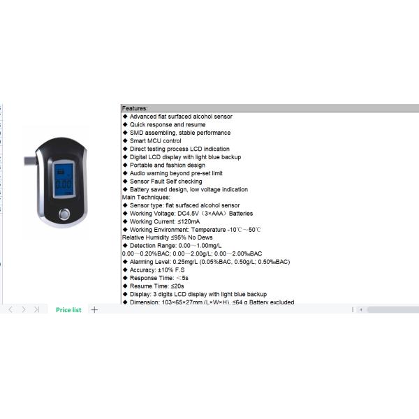 SMD Assembling At6000 Breath Alcohol Analyzer Portable