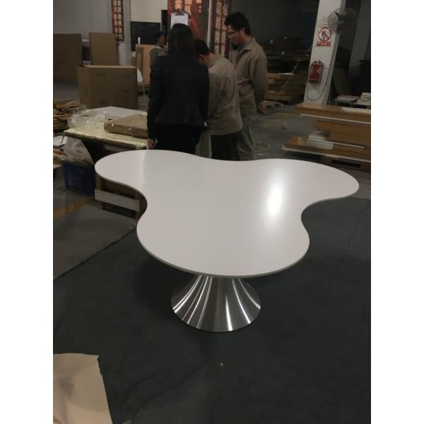 modern designed matt white paint dining table with stainless steel base