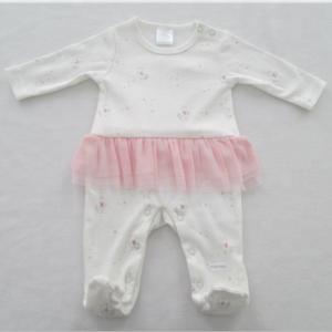China Pyjama Cotton Interlock Baby Full Sleeves Baby Footed Rompers With Feet Mesh Frills on sale