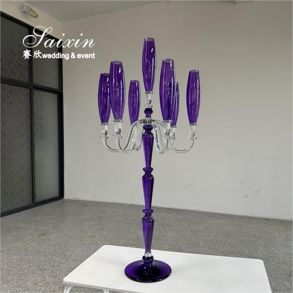Factory Custom 3 Pcs Set Gold Base Silver Glasses Candlestick For Wedding Centerpiece