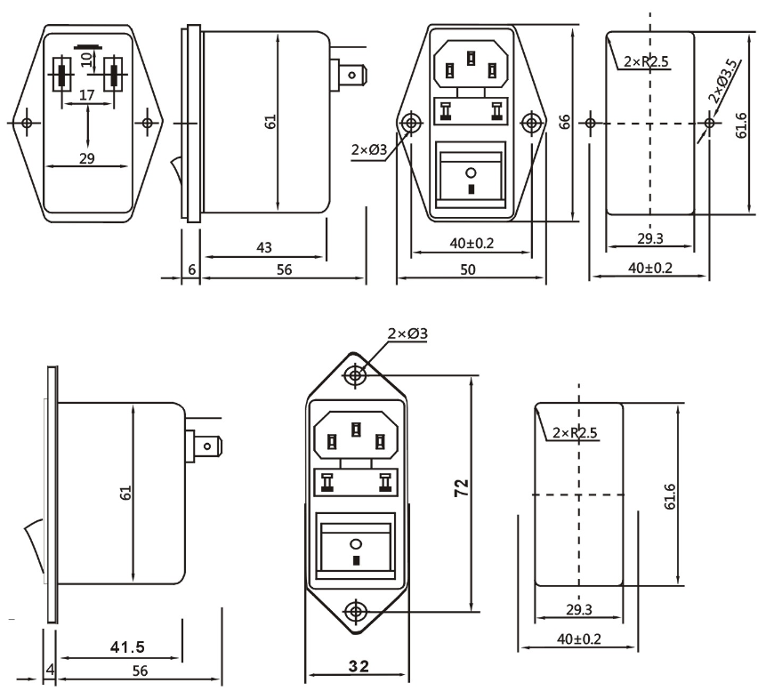 DBI5-S EMI Power Line Noise Filters With Fuse IEC Socket Type