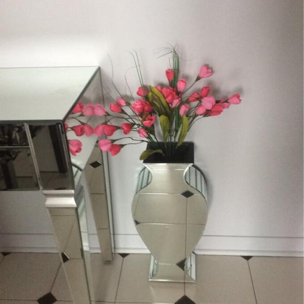 Clear Crystal Tall Mirrored Crushed Diamond Floor Vase Planter For Wedding