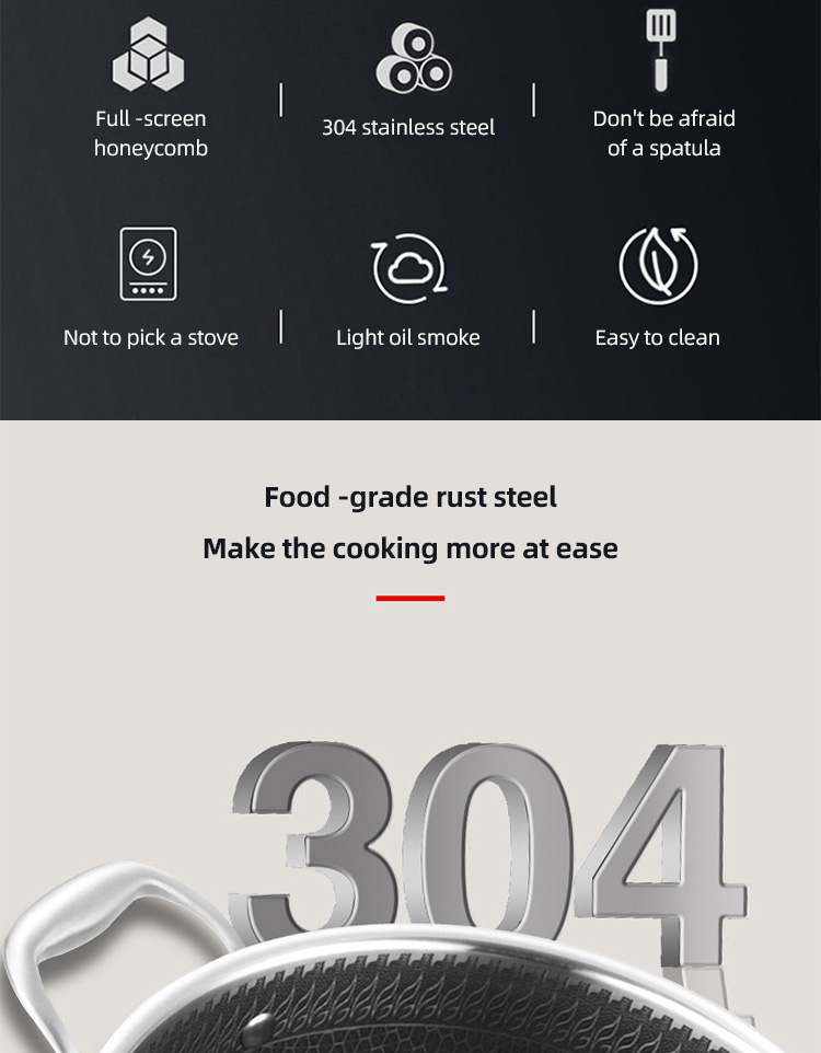 Amazon Hot Sale Multifunctional Silver Kitchen Cookware 304 Stainless Steel Honeycomb Non-stick Soup Pots