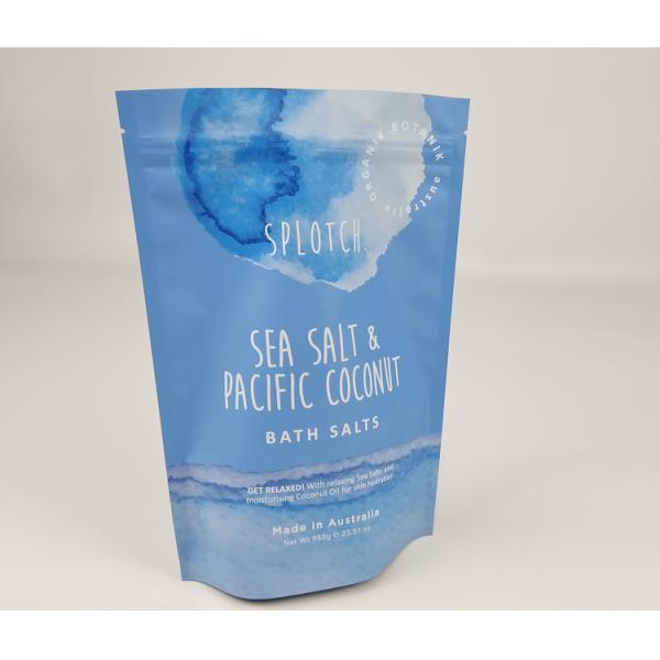 Matte Custom Printed Zipper Plastic Bag Bath Salt Body Scrub Stand Up Pouch