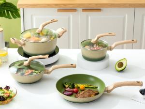 China Premium 7Piece Aluminum Cookware Set For Induction Cooktops Green on sale