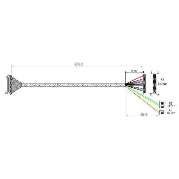 Lvds Extension Edp Cable Assembly 1.25mm 40 Pin DF13-40DS 100mm Length