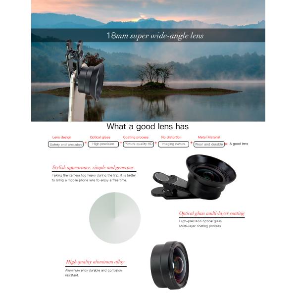 18mm Anamorphic Camera Lens , Super Wide 2x Anamorphic Lens For Cell Phone Photography