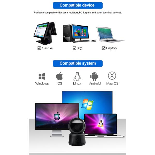 Wireless Desktop Barcode Scanner High Speed Handsfree 2D Bar Code Reader with charging base