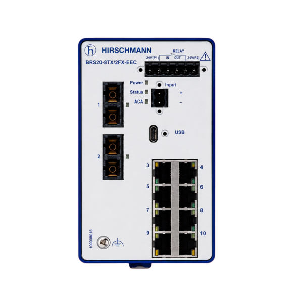 Hirschmann BRS20-8TX/2FX-EEC Managed Industrial Ethernet Switch | 8TX + 2FX Fiber