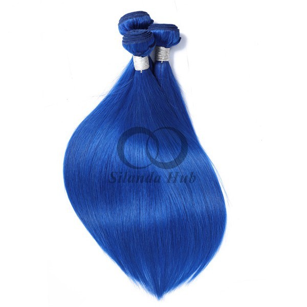 Blue Straight Remy Human Hair Bundles Sew In Weave Bundles Brazilian Bundle Deals
