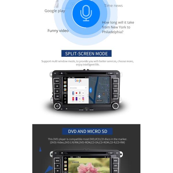 7 Inch Touch Screen Volkswagen DVD Player Android 8.1 Car With Wifi BT GPS AUX