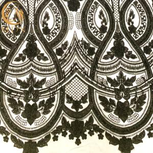 Customized Black 3D Beaded Lace Mesh Crystal Embroidery Tulle Fabric