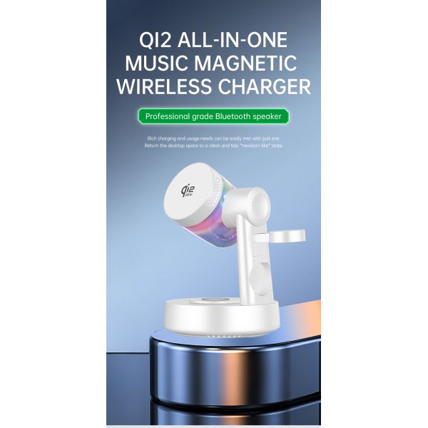 All in one Bluetooth Speaker and Wireless Charger Combo with Qi2.2 Certificate