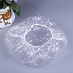 China Disposable Shower Cap 21 Thickening Elastic Clear Bathing Cap Salon Hotel Traveling Plastic PE Shower Caps on sale