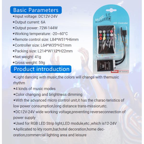 Music LED RGB Controller 3CH 20 Key IR Remote Control For Home Decoration