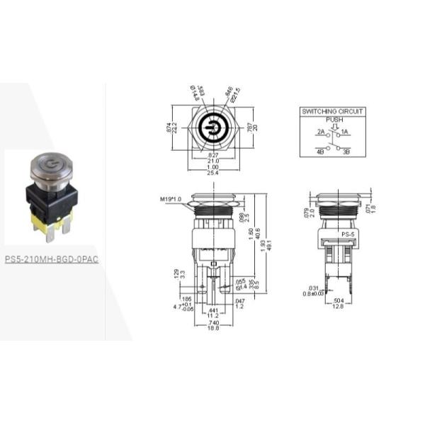 25mm 30mm Metal Push Button Switch Normally Closed Button Switch ROHS