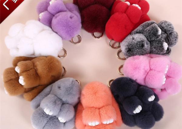 Colorful Real Fur Bunny Keychain In Stock , Furry Animal Keychain For Charm Bag