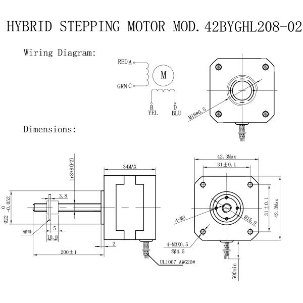 Nema 17 Linear Stepper Motor Actuator Lead Screw 42bygh 4 Wire