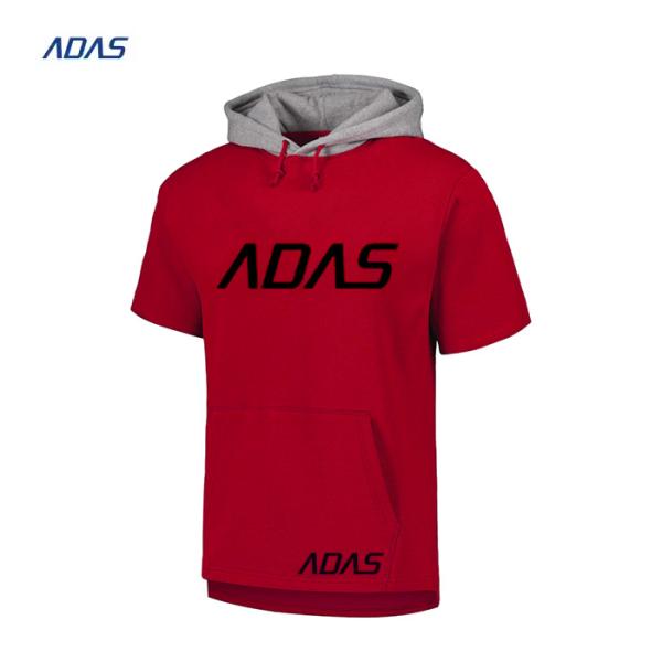 Summer Polyester Sublimation Hoodies Drawstring Pullover Sweatshirt Short Sleeves White