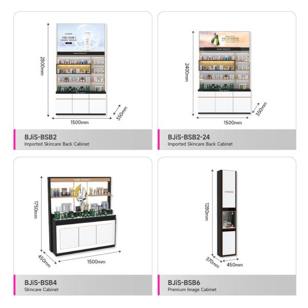 Skincare Display Counter Platinum Wooden Island Cabinet With Led Lights For Space-Saving Shop Display And Luxury Display Furniture