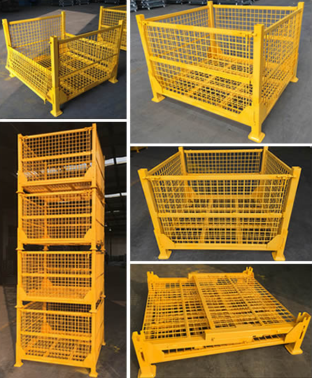 Heavy Duty Colorful Material Handling Equipment Folding Wire Mesh Container